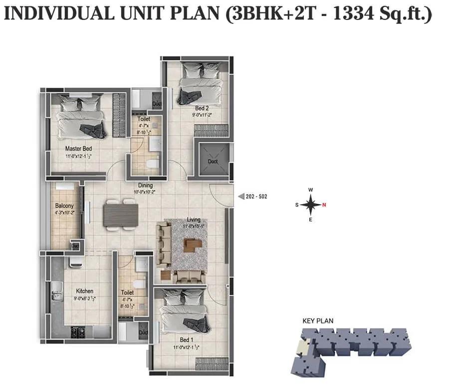3BHK+2T 1334 - DRA Clover Tambaram Chennai
