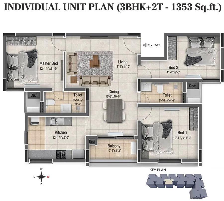 3BHK+2T 1353 - DRA Clover Tambaram Chennai