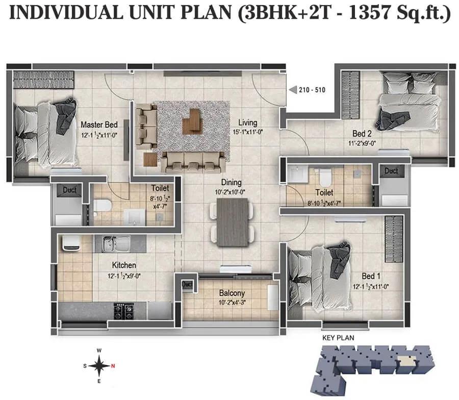 3BHK+2T 1357 - DRA Clover Tambaram Chennai