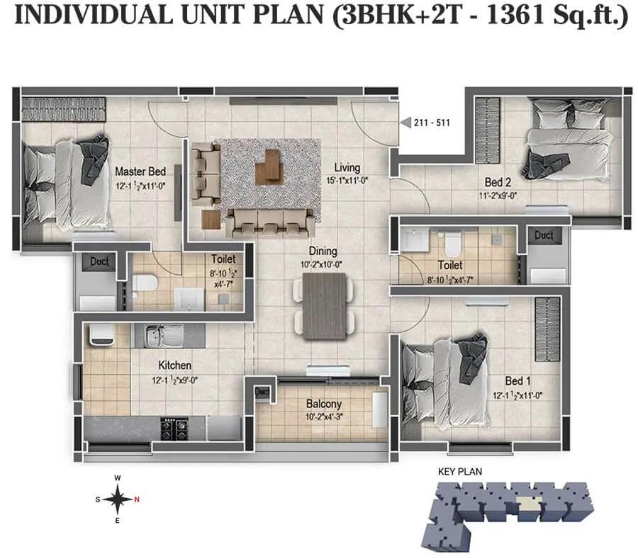 3BHK+2T 1361 - DRA Clover Tambaram Chennai