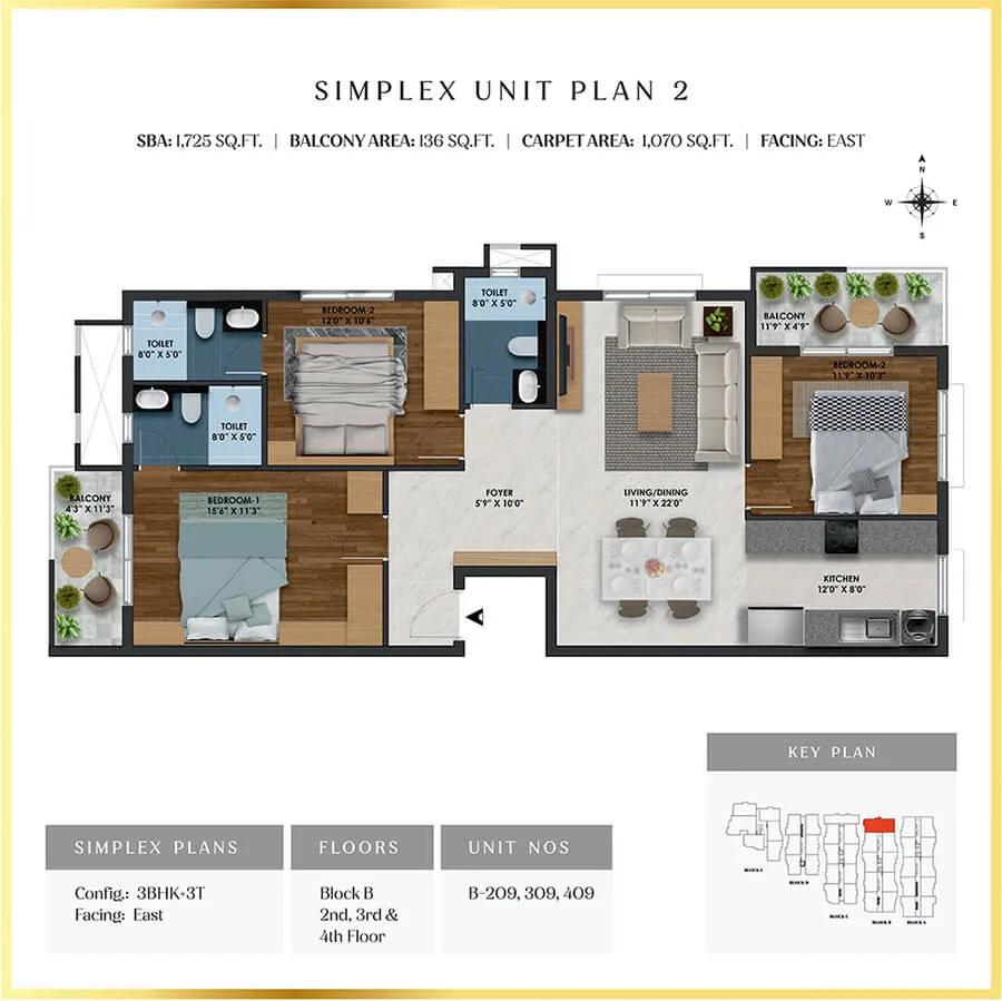 3BHK Simplex 1725 - SBR Florenso