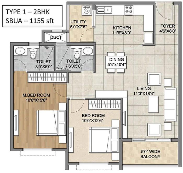 2BHK 1155 - Ajmera Codename Electronic City
