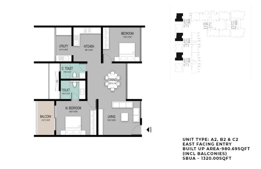2BHK 1320 - ELV High Garden Whitefield
