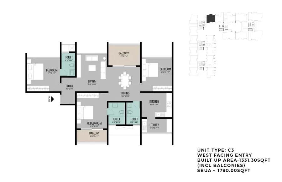 3BHK 1790 - ELV High Garden Whitefield