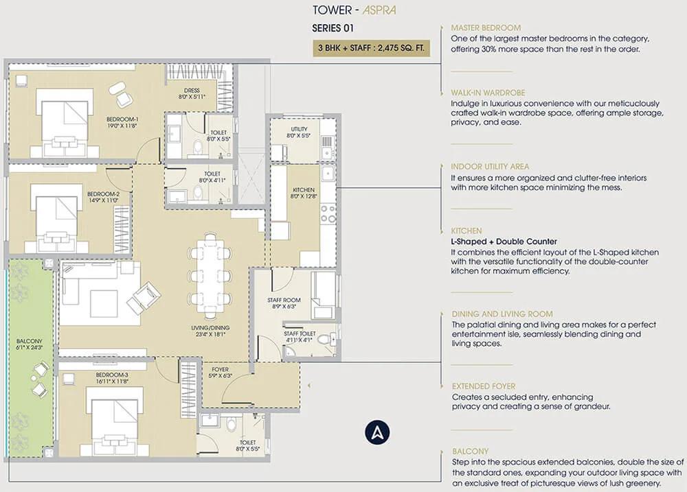 3BHK-Staff 2475 - Century Regalia Indiranagar