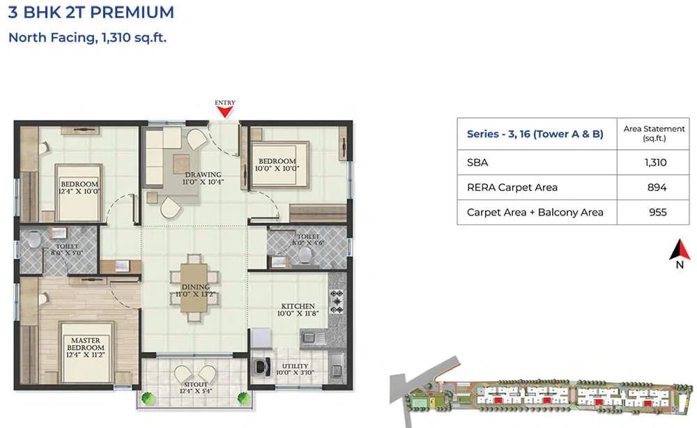 3BHK Premium 1310 - Abhee Serenity Springs