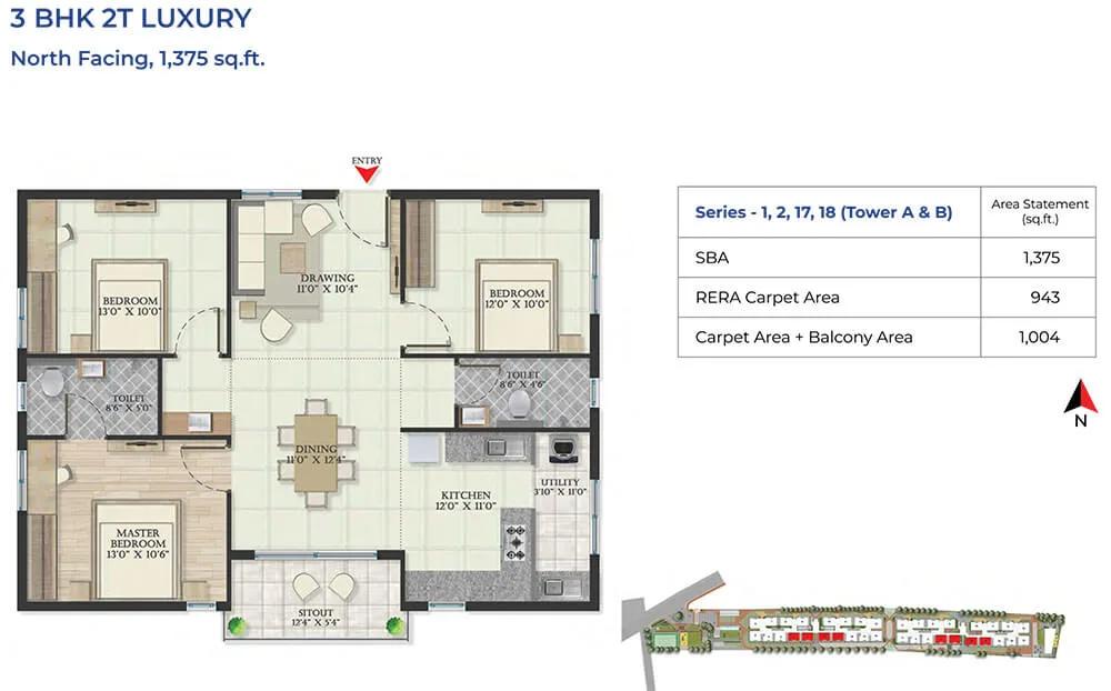3BHK Luxury 1375 - Abhee Serenity Springs