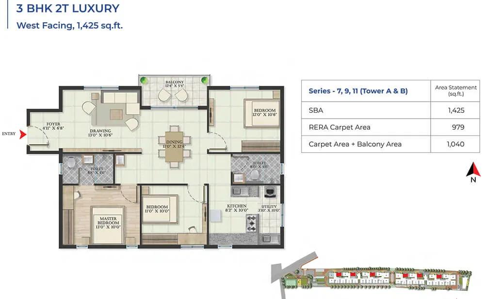 3BHK Luxury 1425 - Abhee Serenity Springs