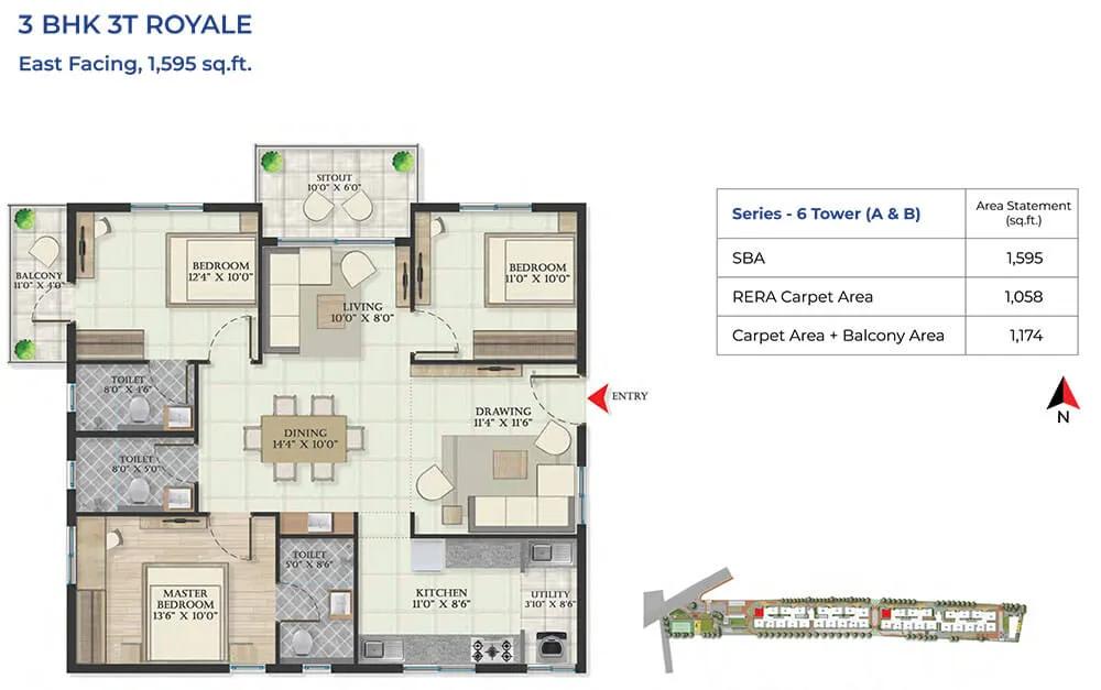 3BHK Royale 1595 - Abhee Serenity Springs
