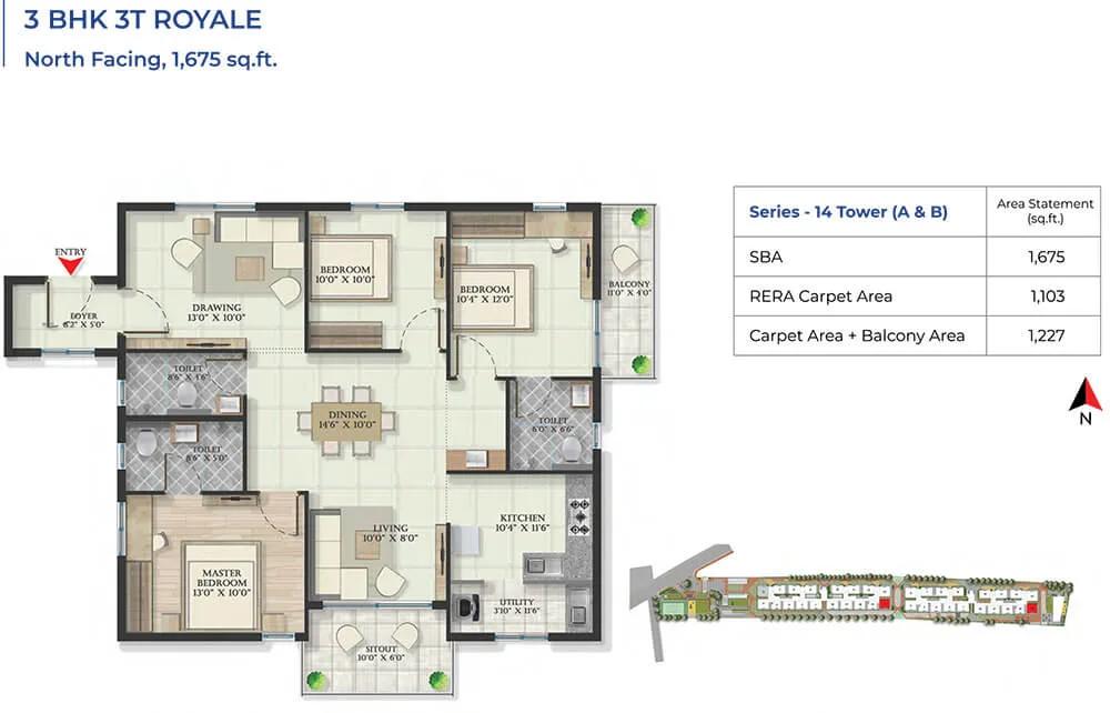 3BHK Royale 1675 - Abhee Serenity Springs
