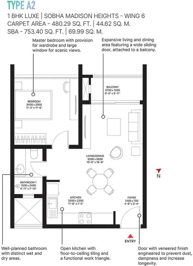 1BHK 753 - Sobha Town Park Phase 3