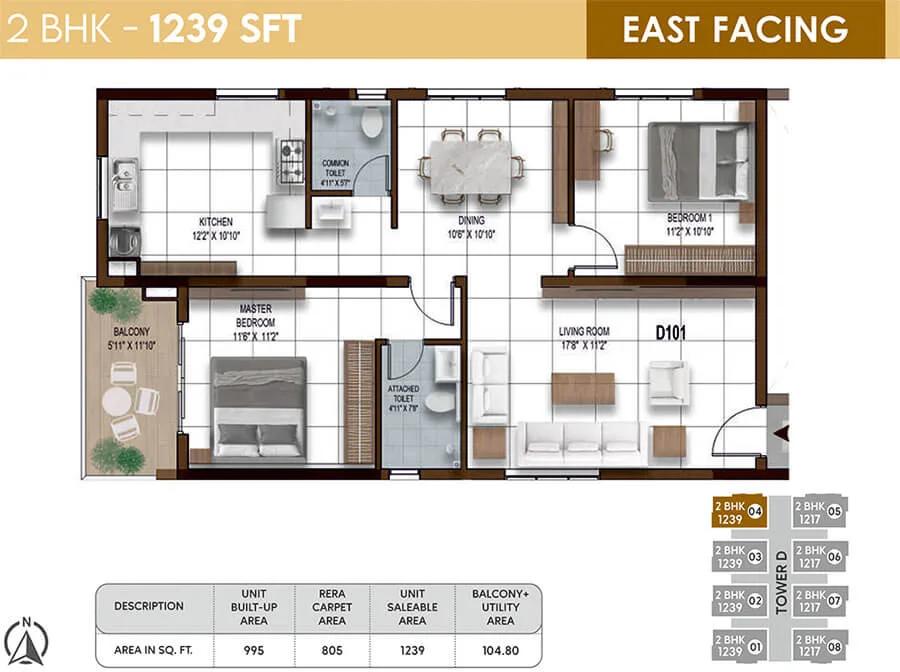 2BHK 1239 - NCC Urban Ivy Towers Chennai