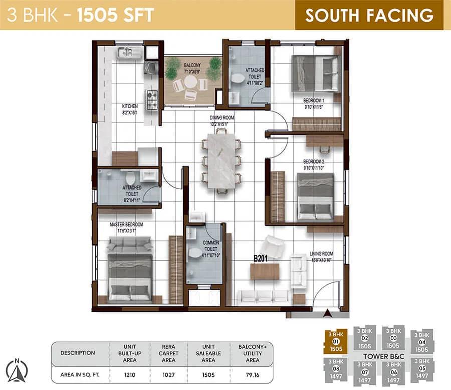 3BHK 1505 - NCC Urban Ivy Towers Chennai