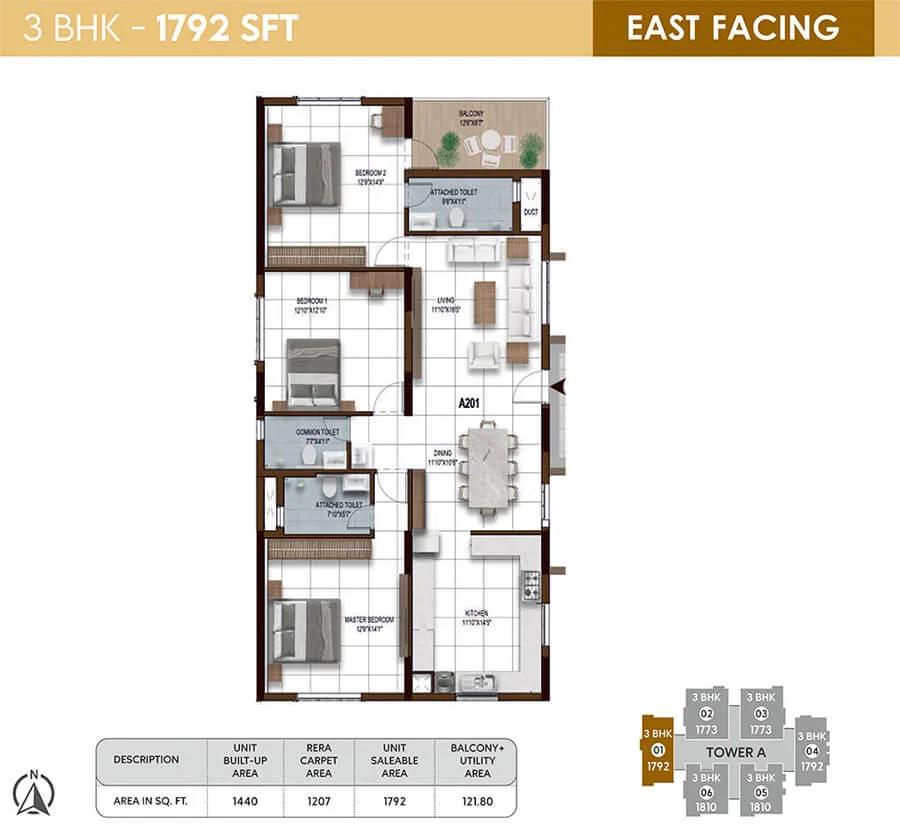 3BHK 1792 - NCC Urban Ivy Towers Chennai