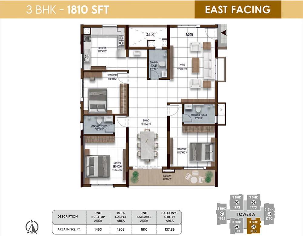 3BHK 1810 - NCC Urban Ivy Towers Chennai