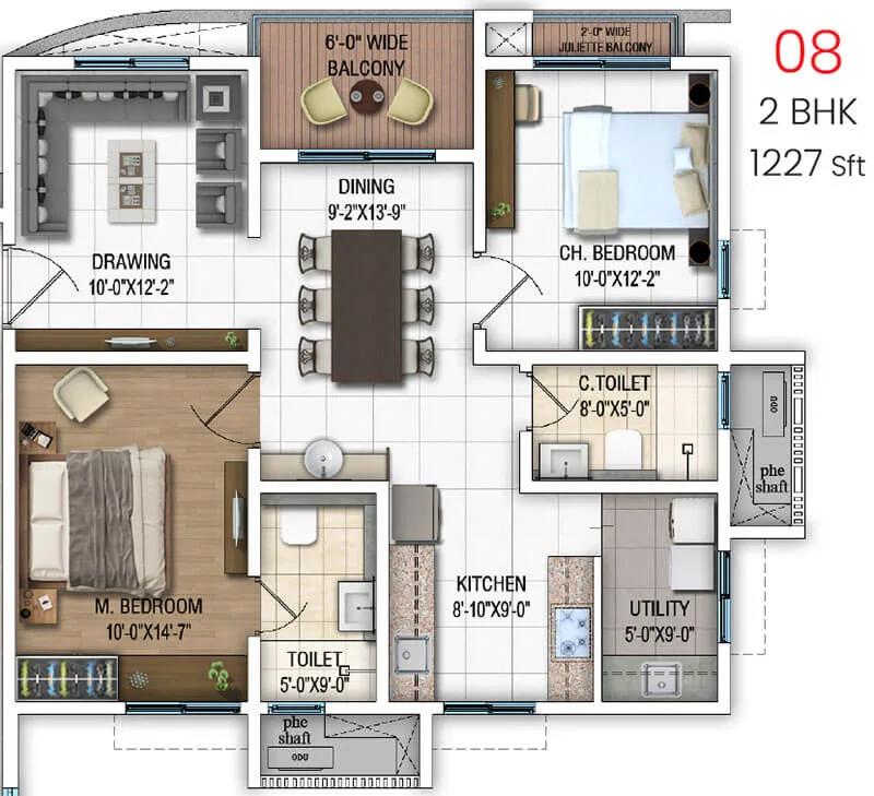 2BHK 1227 - DSR Evoq Whitefield