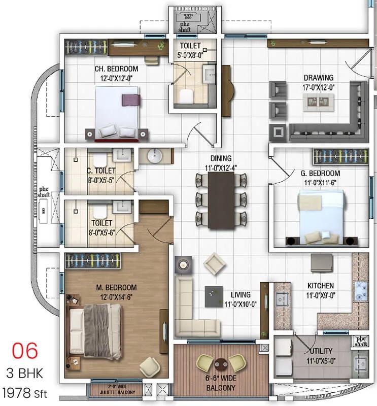 3BHK 1978 - DSR Evoq Whitefield
