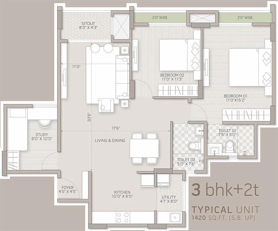 3bhk+2t 1420 orchid salisbury