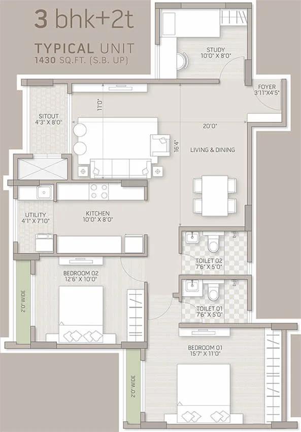 3bhk+2t 1430 orchid salisbury