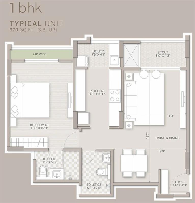 1bhk 970 orchid salisbury