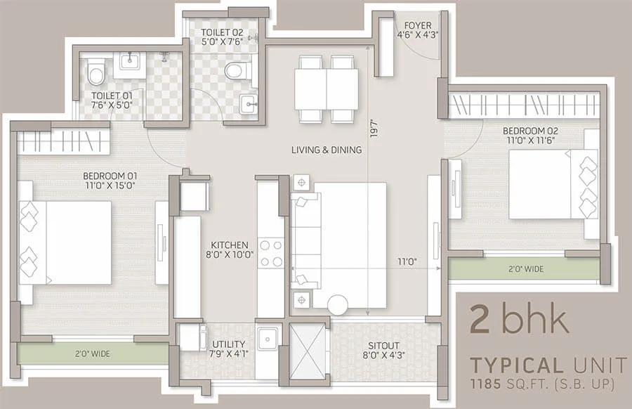 2bhk 1185 orchid salisbury