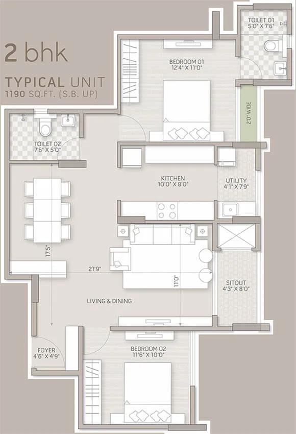 2bhk 1190 orchid salisbury