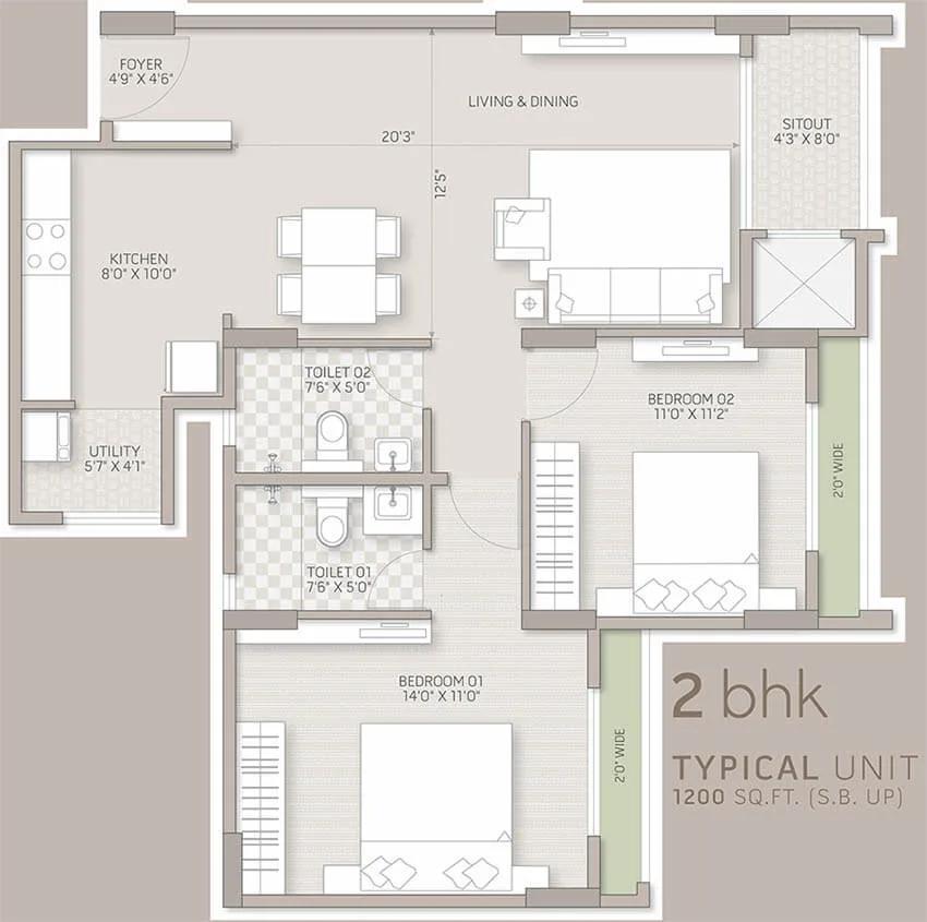 2bhk 1200 orchid salisbury