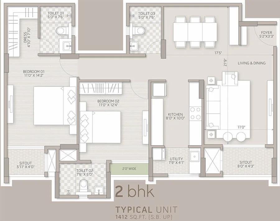 2bhk 1412 orchid salisbury