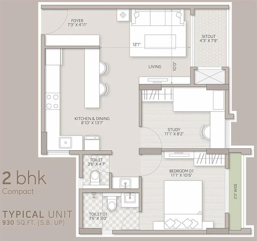 2bhk compact 930 orchid salisbury