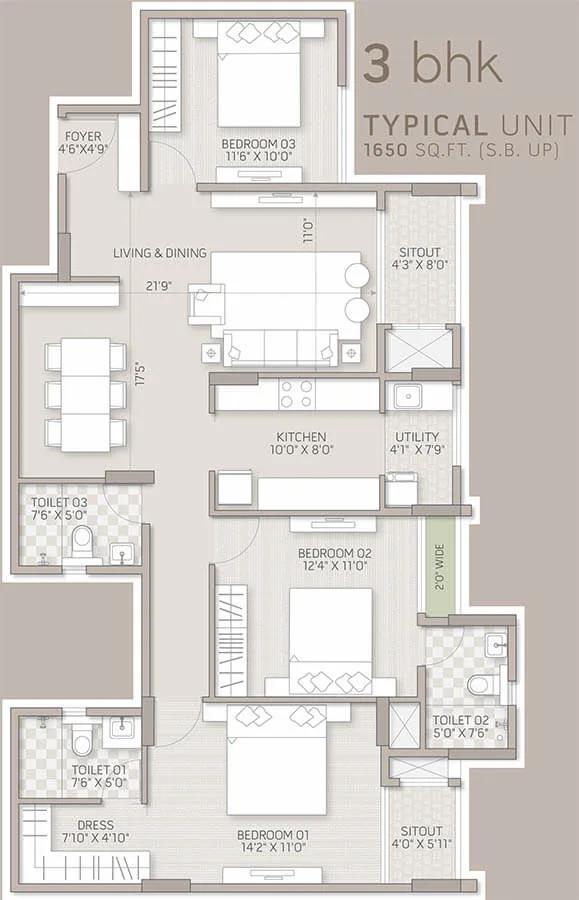 3bhk 1650 orchid salisbury