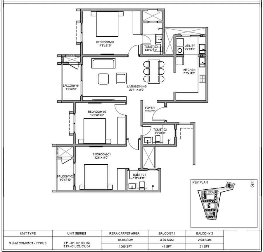 3BHK Compact 1065 - Birla Evara Birla Sarjapur Apartments