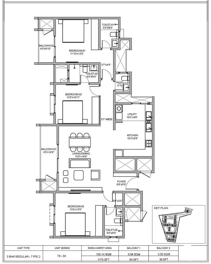 3BHK Regular 1175 - Birla Evara Birla Sarjapur Apartments