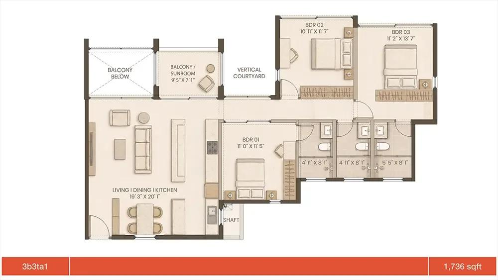3bhk 1736 graviti hanging gardens