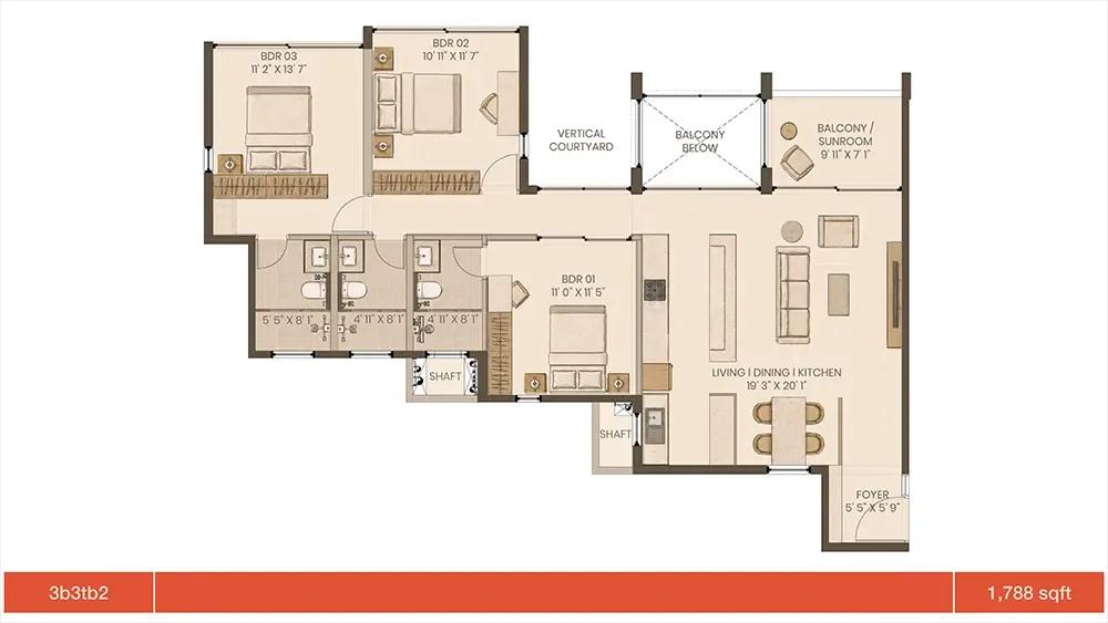 3bhk 1788 graviti hanging gardens