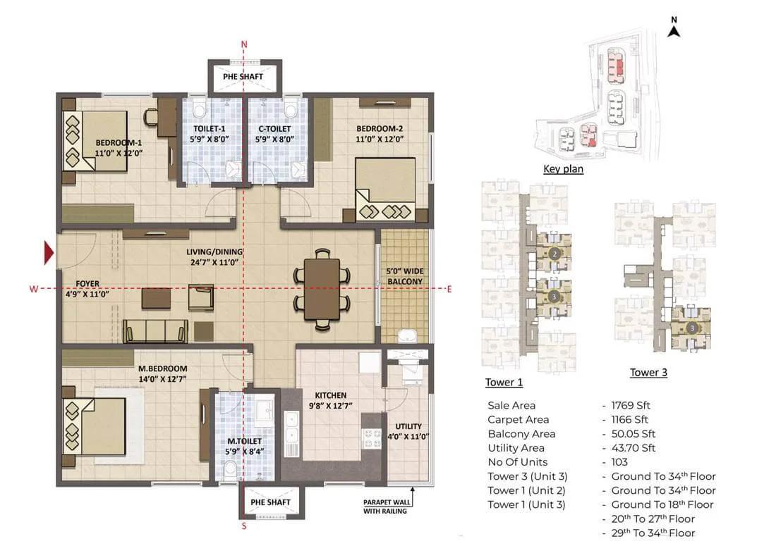 3 BHK - 1769 - Prestige Tranquil Hyderabad