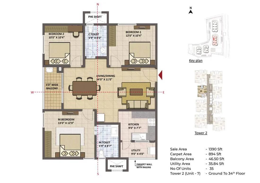 3 BHK - 1390 - Prestige Tranquil Hyderabad
