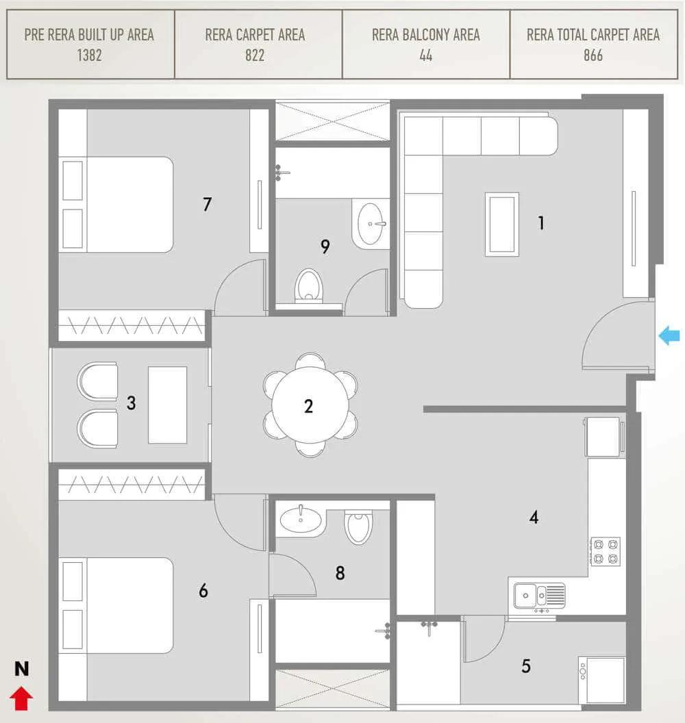 2 BHK - 1382 - Pacifica HillCrest
