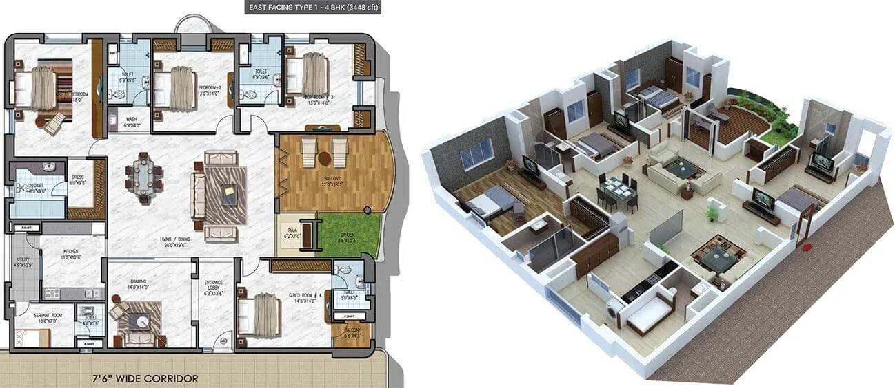 4 BHK East - 3448 - NCC Urban Gardenia