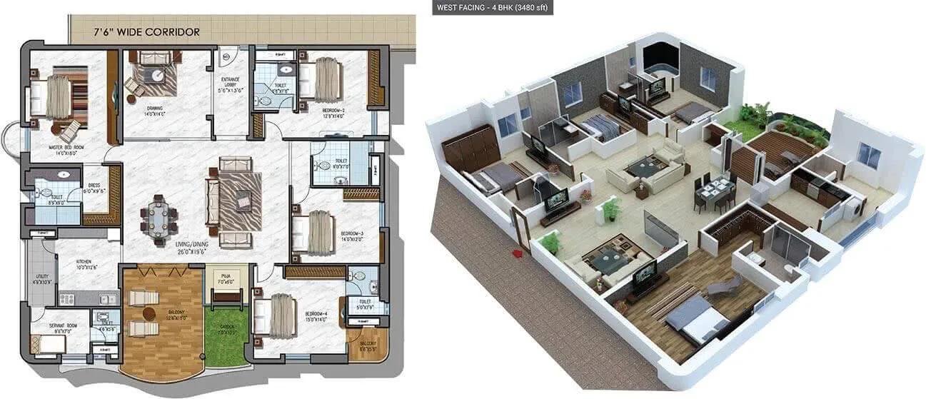 4 BHK West - 3480 - NCC Urban Gardenia