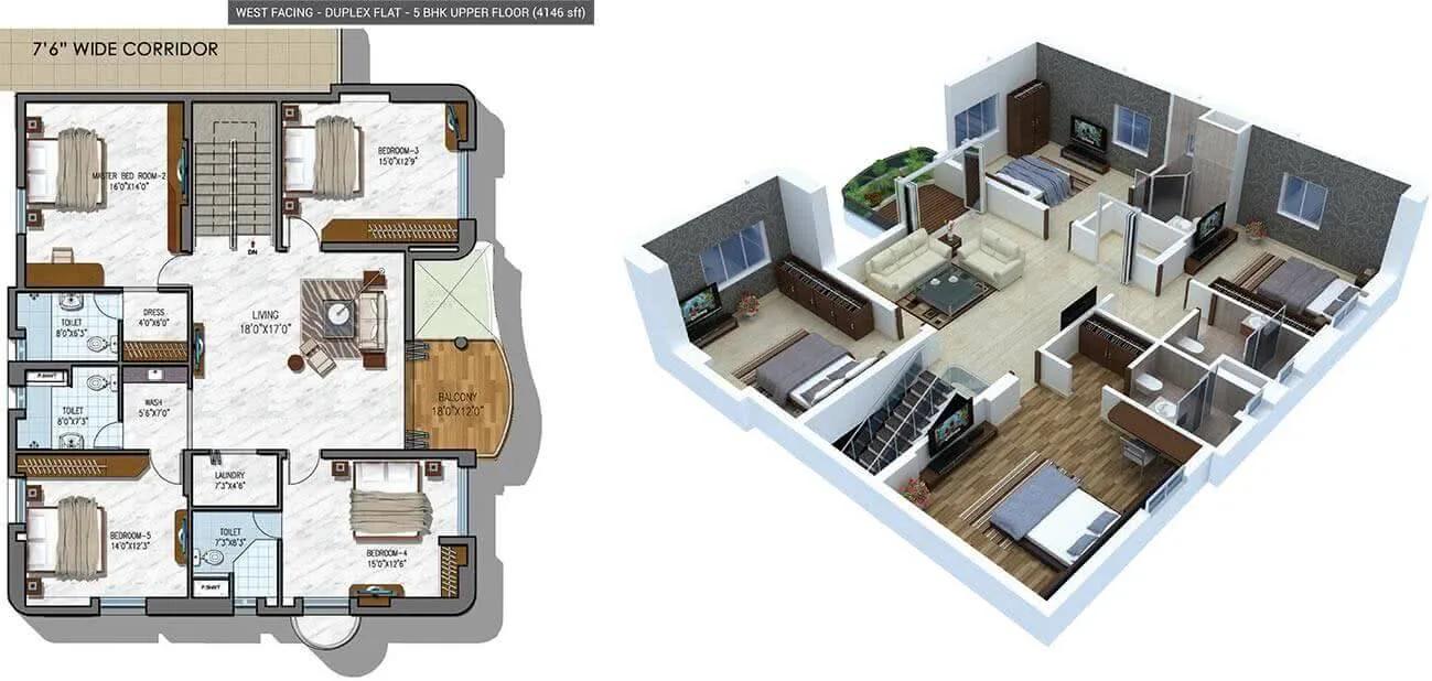 5 BHK Upper Floor - 4146 - NCC Urban Gardenia
