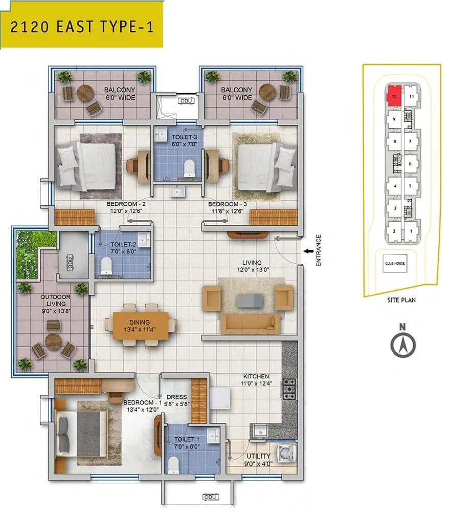 3 BHK 2120 East T1 - ASBL Spire Hyderabad