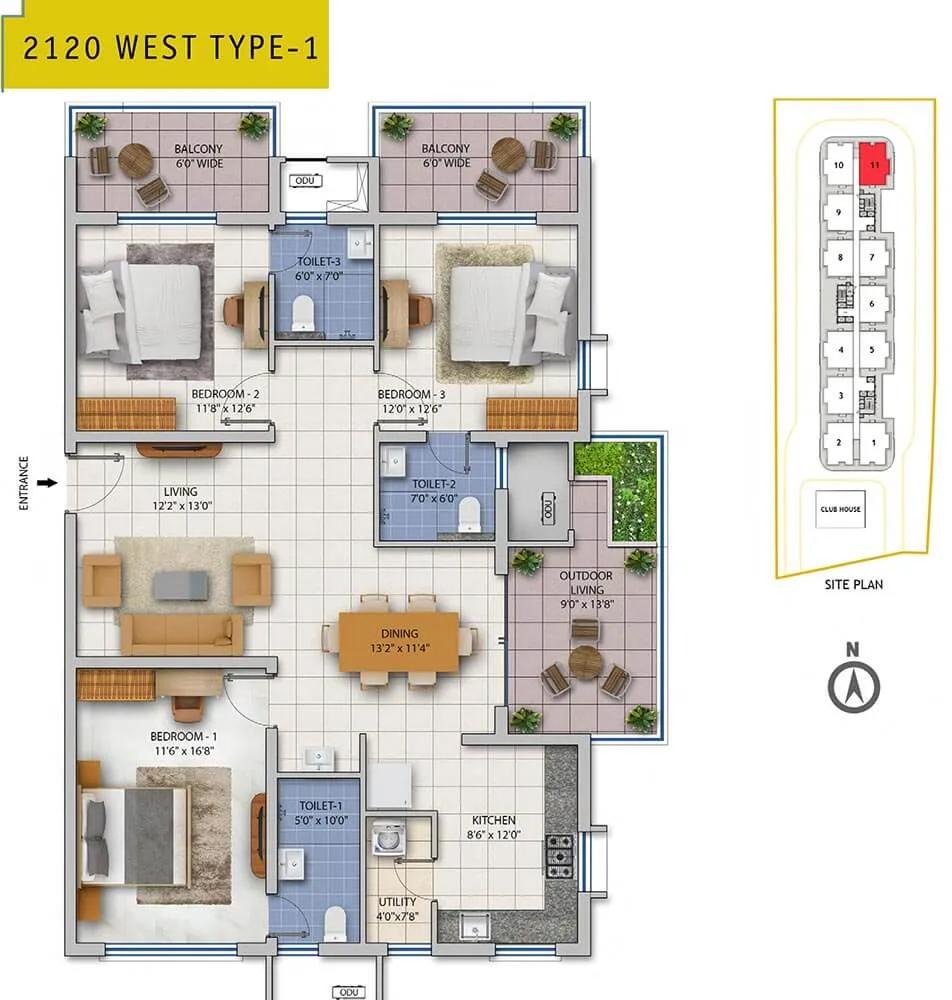 3 BHK 2120 West T1 - ASBL Spire Hyderabad