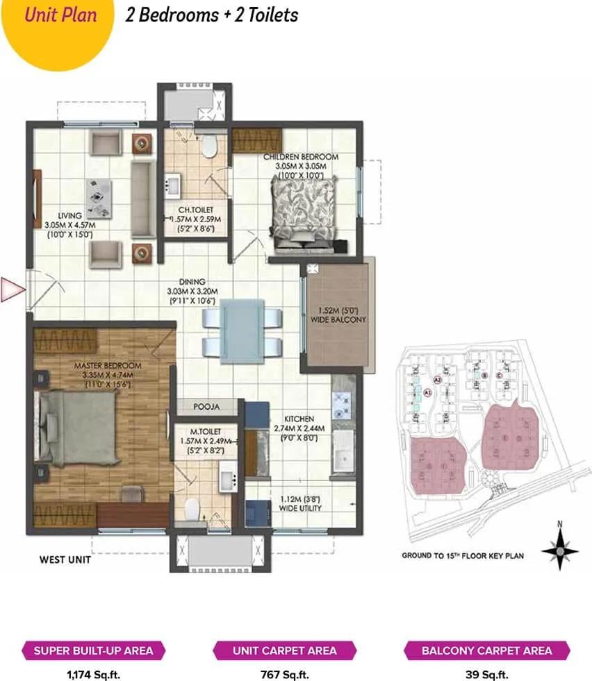 2 BHK - 1174 - Brigade Citadel Hyderabad