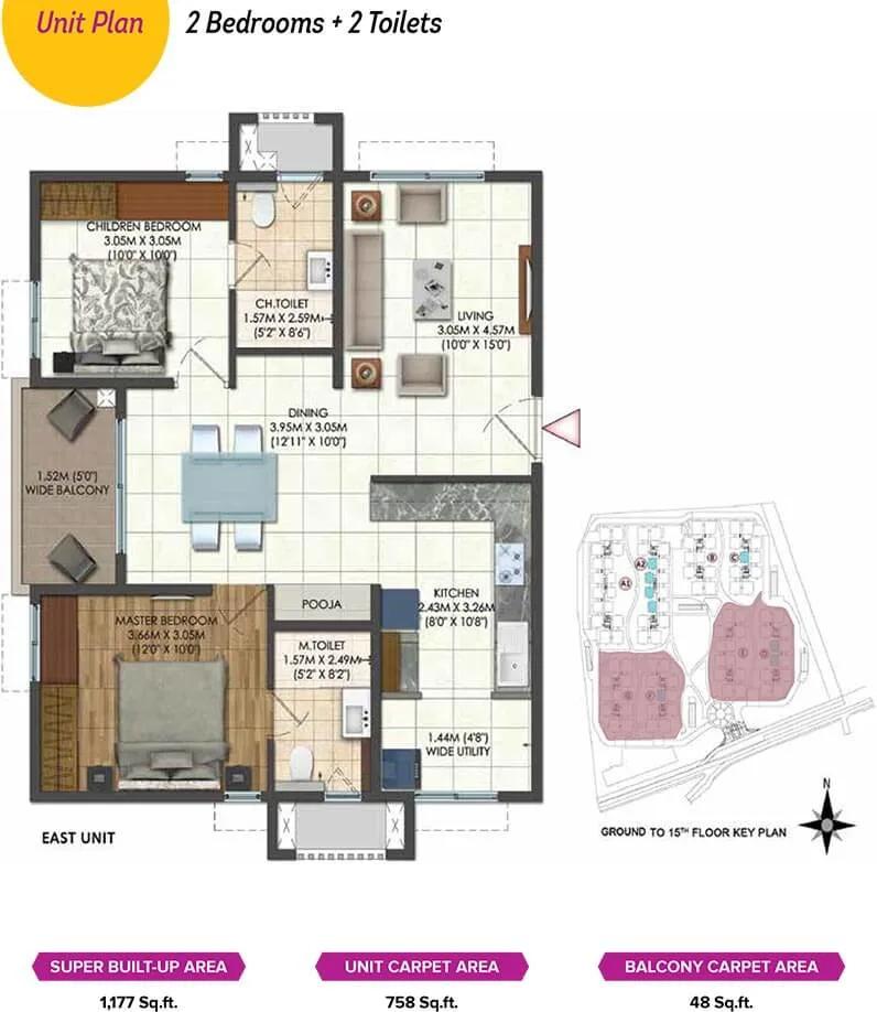 2 BHK - 1177 - Brigade Citadel Hyderabad