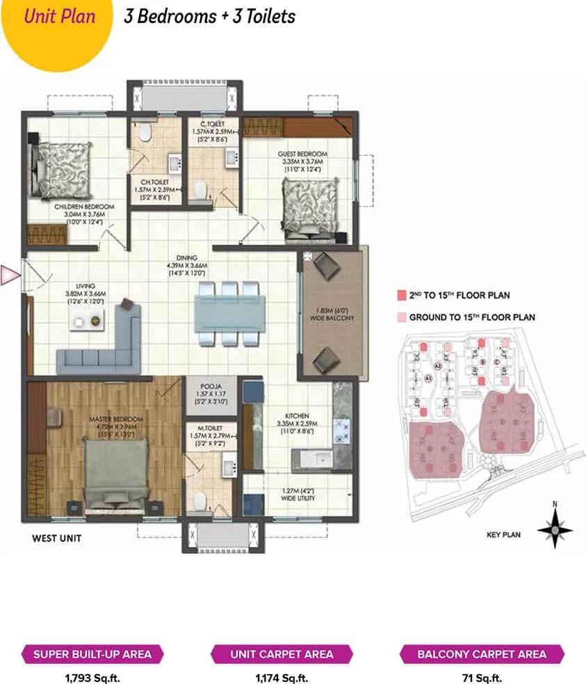 3 BHK - 1793 - Brigade Citadel Hyderabad