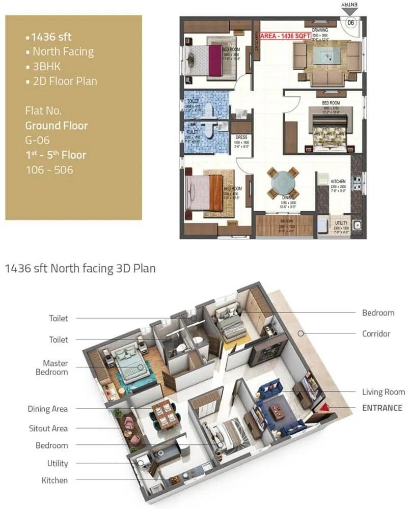3 BHK North - 1436 - PVR Kshetra Shankarpally