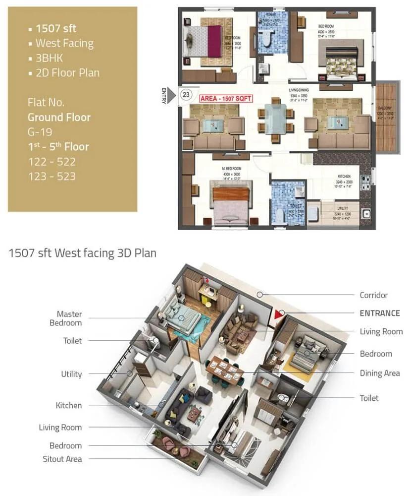 3 BHK West - 1507 - PVR Kshetra Shankarpally