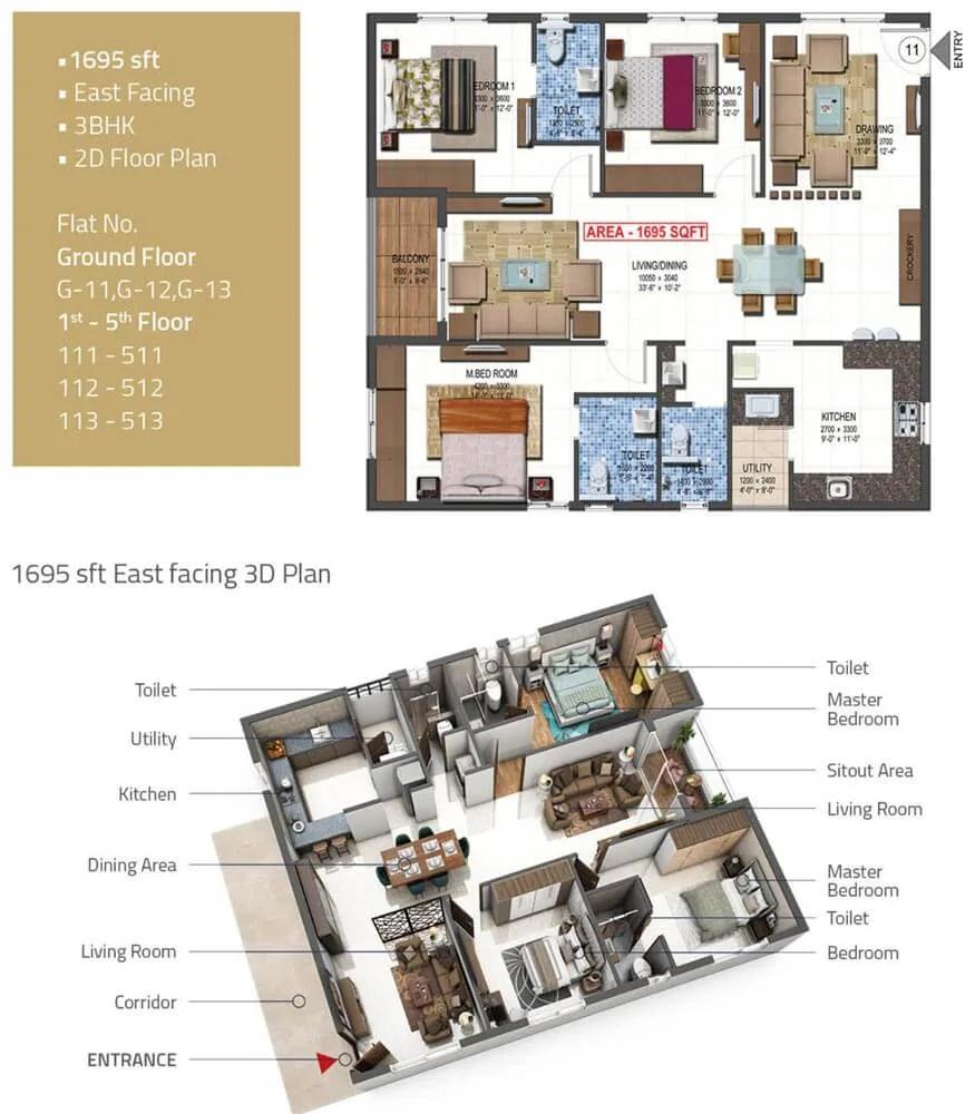 3 BHK East - 1695 - PVR Kshetra Shankarpally