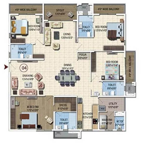 4 BHK - 2960 - Salarpuria Sattva Magnus