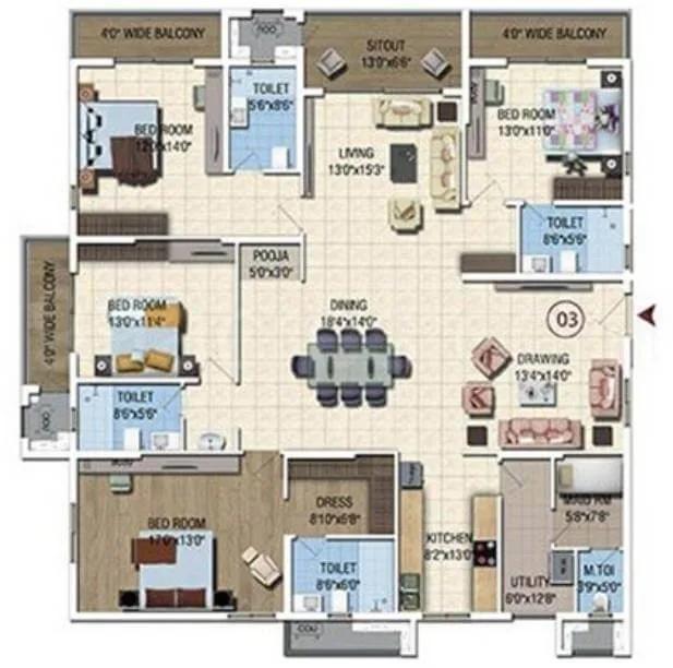 4 BHK - 2965 - Salarpuria Sattva Magnus